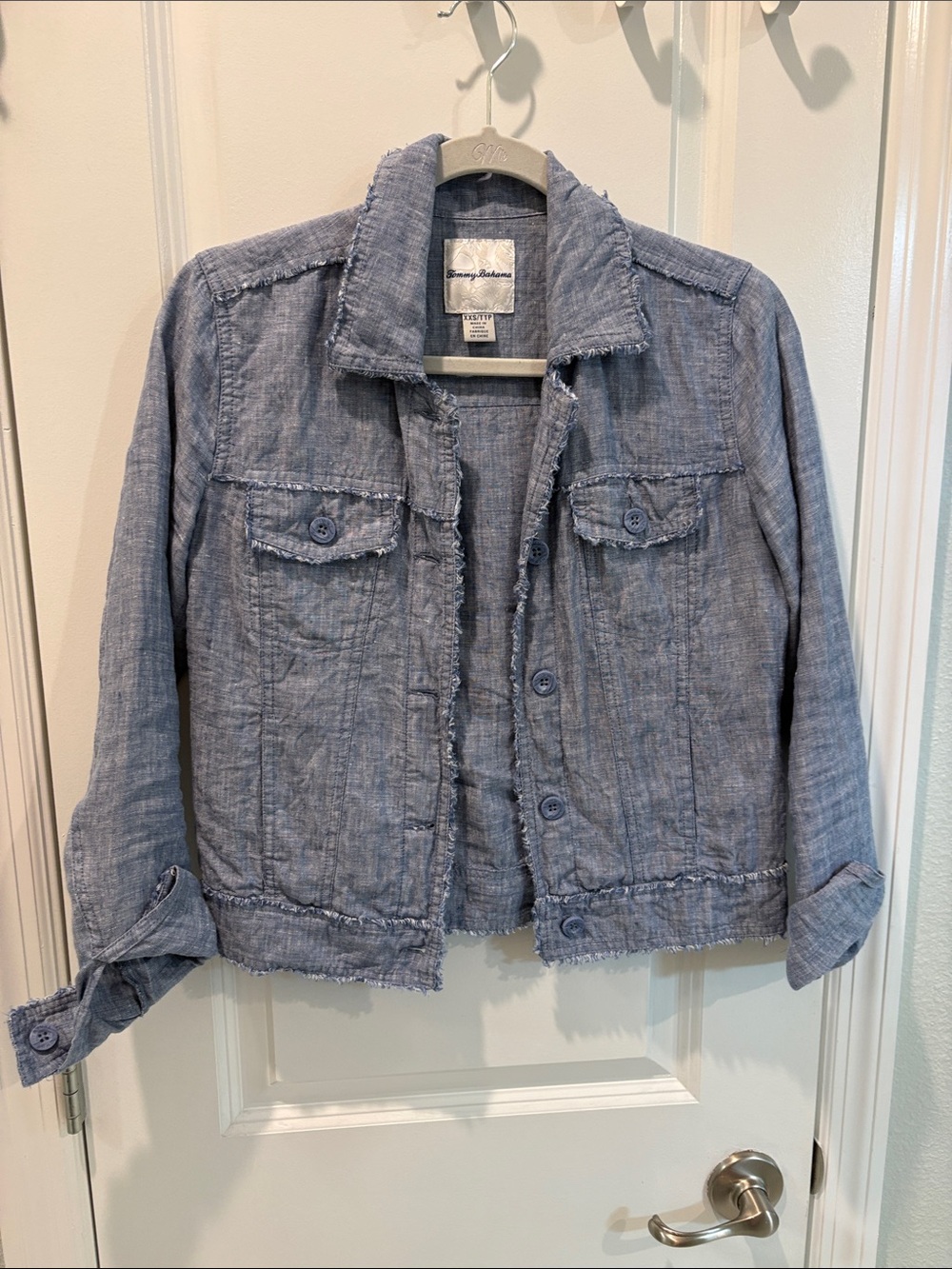Tommy Bahama Light Blue Frayed Linen Blend Jacket